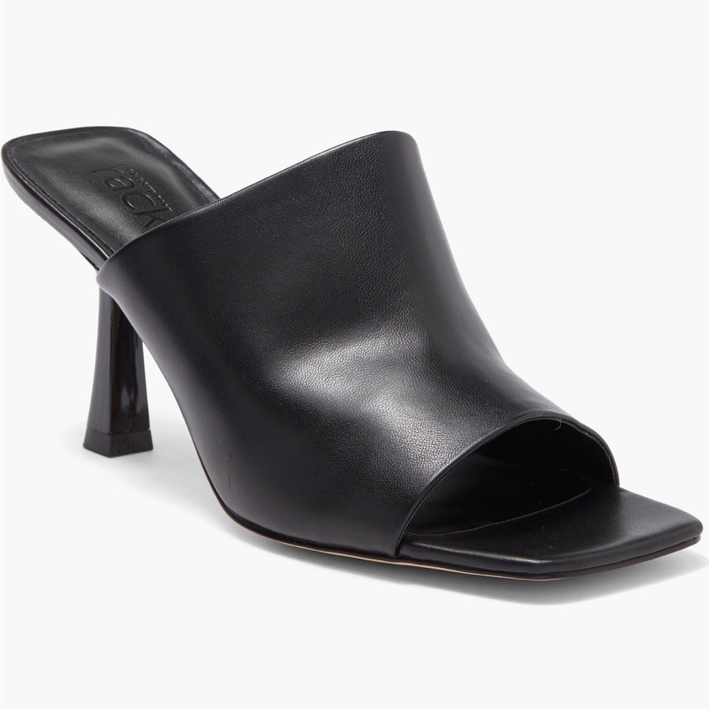 Nordstrom Black Leather Square Toe Heeled Mule
